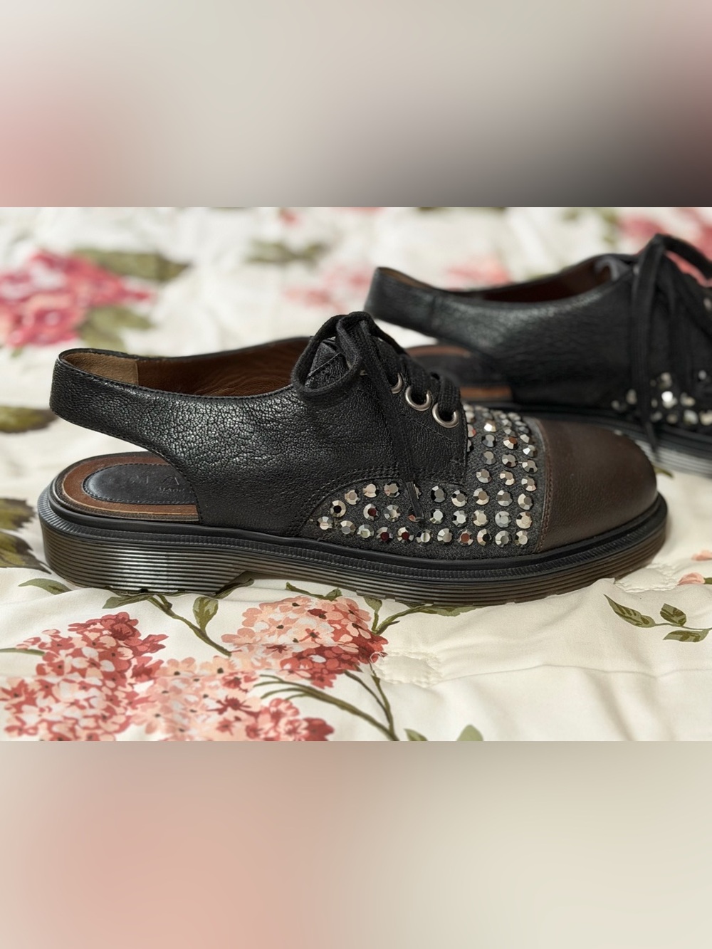 Marni - Dark Brown Leather Studded Slingback Oxford Shoes